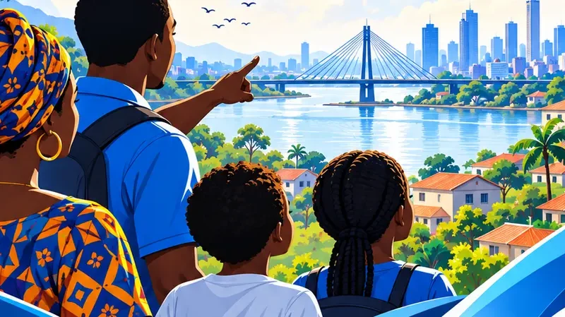 Illustration d’une famille regardant vers l’avenir de sa communauté