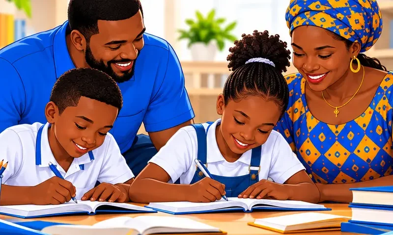 Illustration de parents accompagnant leurs enfants dans leurs études